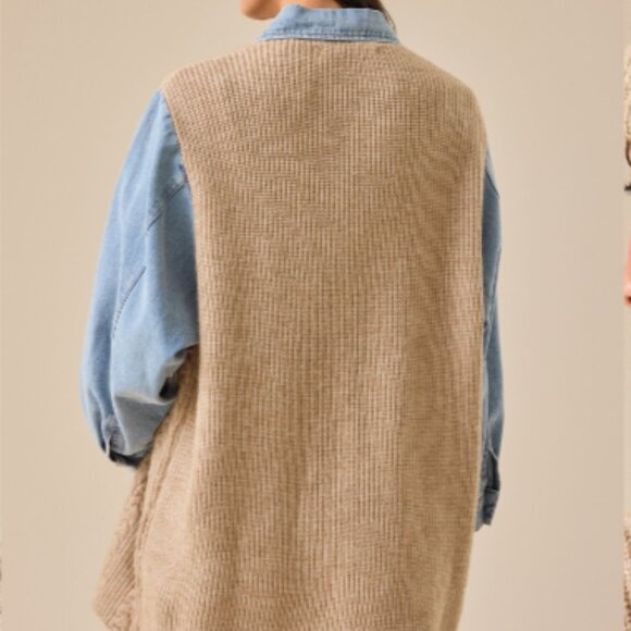Altar'd State Wilma Cable Denim Mixed Button-Up Cardigan - Picture 3 of 6